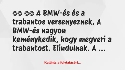 Vicc: 
		  
		  A BMW-és és a trabantos versenyeznek. A BMW-és…
