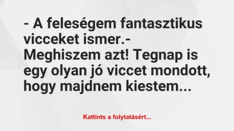 Vicc: – A feleségem fantasztikus vicceket ismer.

– Meghiszem azt!…