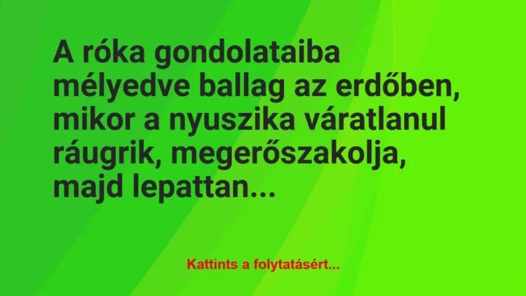 Vicc: A róka gondolataiba mélyedve ballag az erdőben, mikor a nyuszika… Vicc: A róka gondolataiba mélyedve ballag az erdőben, mikor a nyuszika…