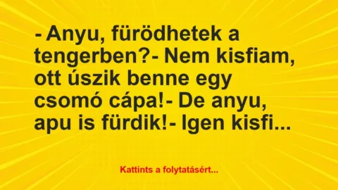 Vicc: – Anyu, fürödhetek a tengerben?

– Nem kisfiam, ott úszik benne…