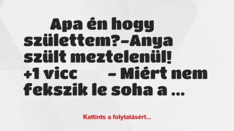 Vicc: 
		  
		  Apa én hogy születtem?-Anya szült…