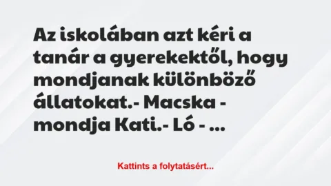 Vicc: Az iskolában azt kéri a tanár a gyerekektől, hogy mondjanak különböző…