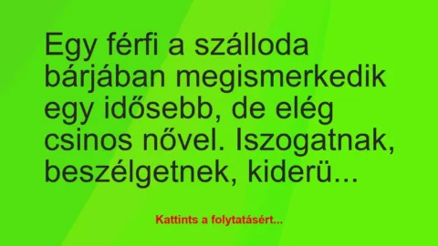 Vicc: Egy férfi a szálloda bárjában megismerkedik egy idősebb, de elég…