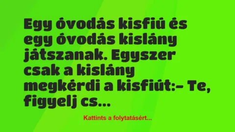 Vicc: Egy óvodás kisfiú és egy óvodás kislány játszanak. Egyszer csak a…