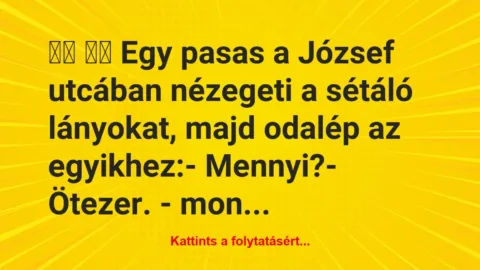 Vicc: 
		  
		  Egy pasas a József utcában nézegeti a sétáló lány…