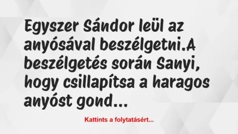 Vicc: Egyszer Sándor leül az anyósával beszélgetni.

A beszélgetés során…