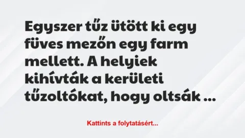 Vicc: Egyszer tűz ütött ki egy füves mezőn egy farm mellett. A helyiek…