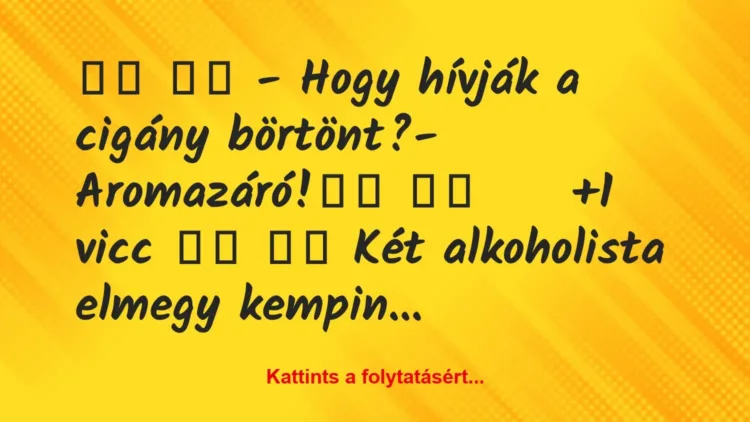 Vicc:
– Hogy hívják a cigány börtönt?-… Vicc:
– Hogy hívják a cigány börtönt?-…