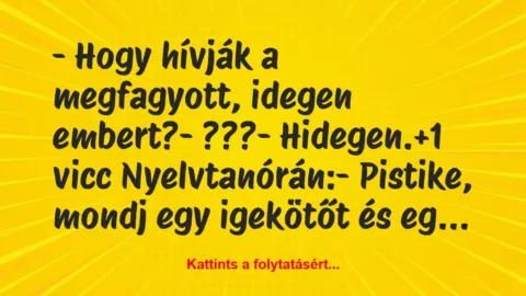 Vicc: – Hogy hívják a megfagyott, idegen embert?

– ???

– Hidegen.