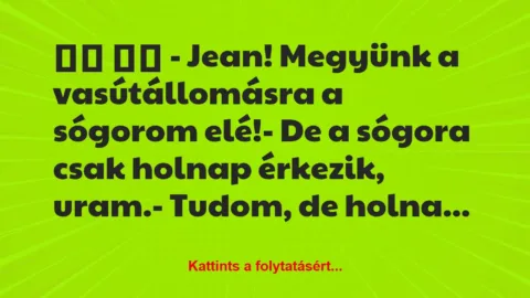 Vicc: 
		  
		  – Jean! Megyünk a vasútállomásra a sógorom…