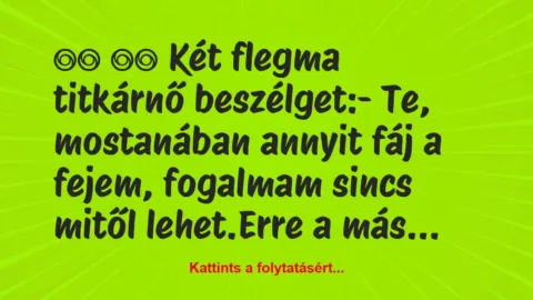 Vicc: 
		  
		  Két flegma titkárnő beszélget:- Te,…
