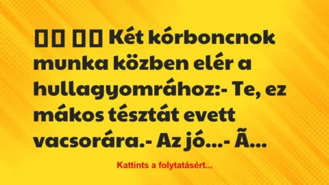 Vicc: 
		  
		  Két kórboncnok munka közben elér a…