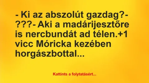 Vicc: – Ki az abszolút gazdag?

– ???

– Aki a madárijesztőre is…