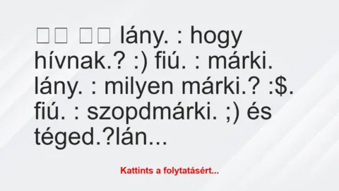 Vicc: 
		  
		  lány. : hogy hívnak.? :) fiú. : márki….