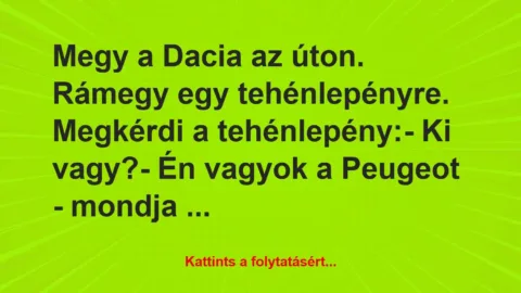 Vicc: Megy a Dacia az úton. Rámegy egy tehénlepényre. Megkérdi a…