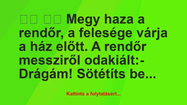 Vicc:
Megy haza a rendőr, a felesége várja a ház előtt…. Vicc:
Megy haza a rendőr, a felesége várja a ház előtt….