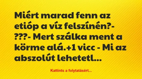 Vicc: Miért marad fenn az etióp a víz felszínén?

– ???

– Mert…