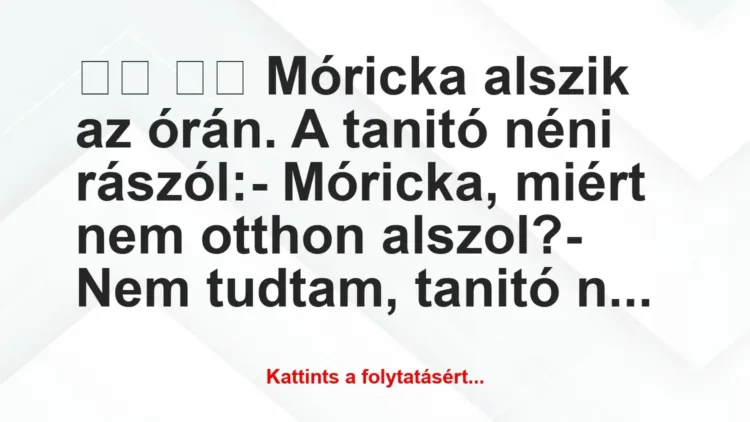 Vicc:
Móricka alszik az órán. A tanitó néni… Vicc:
Móricka alszik az órán. A tanitó néni…
