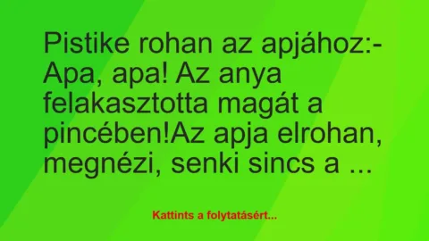 Vicc: Pistike rohan az apjához:

– Apa, apa! Az anya felakasztotta magát…