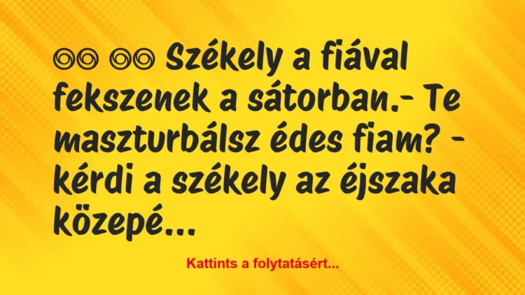 Vicc:
Székely a fiával fekszenek a sátorban.- Te… Vicc:
Székely a fiával fekszenek a sátorban.- Te…