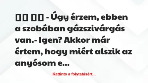 Vicc: 
		  
		  – Úgy érzem, ebben a szobában gázszivárgás…