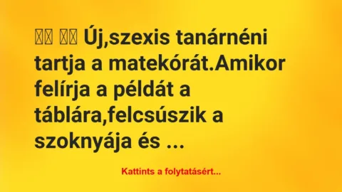 Vicc: 
		  
		  Új,szexis tanárnéni tartja a matekórát.Amikor…