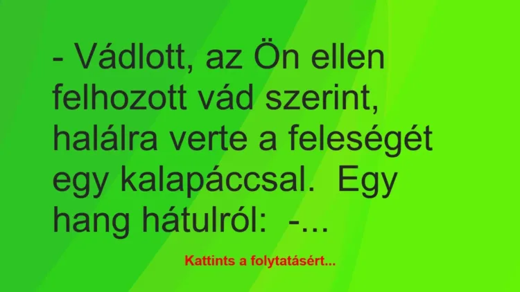 Vicc: – Vádlott, az Ön ellen felhozott vád szerint, halálra verte a… Vicc: – Vádlott, az Ön ellen felhozott vád szerint, halálra verte a…