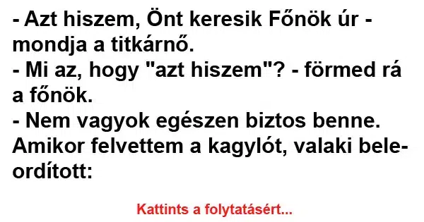 Vicc: Azt hiszem, Önt keresik Főnök úr Vicc: Azt hiszem, Önt keresik Főnök úr