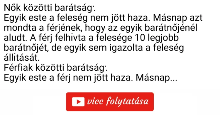 Vicc: Egy apró különbség a férfi és női barátságok között Vicc: Egy apró különbség a férfi és női barátságok között