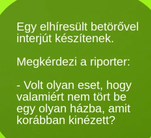 Vicc: Egy elhíresült betörővel interjút készítenek.  Megkérdezi a…