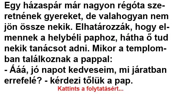 Vicc: Egy házaspár már nagyon régóta szeretnének gyereket Vicc: Egy házaspár már nagyon régóta szeretnének gyereket