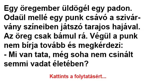 Vicc: Egy öregember üldögél egy padon Vicc: Egy öregember üldögél egy padon