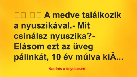 Vicc: 
		  
		  A medve találkozik a nyuszikával.- Mit…