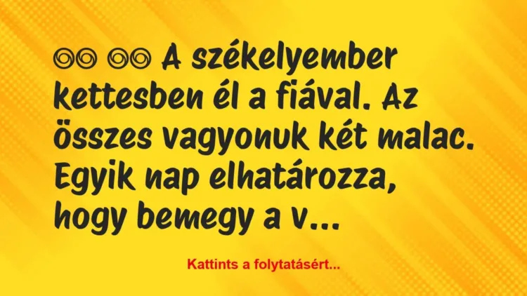 Vicc:
A székelyember kettesben él a fiával. Az összes… Vicc:
A székelyember kettesben él a fiával. Az összes…