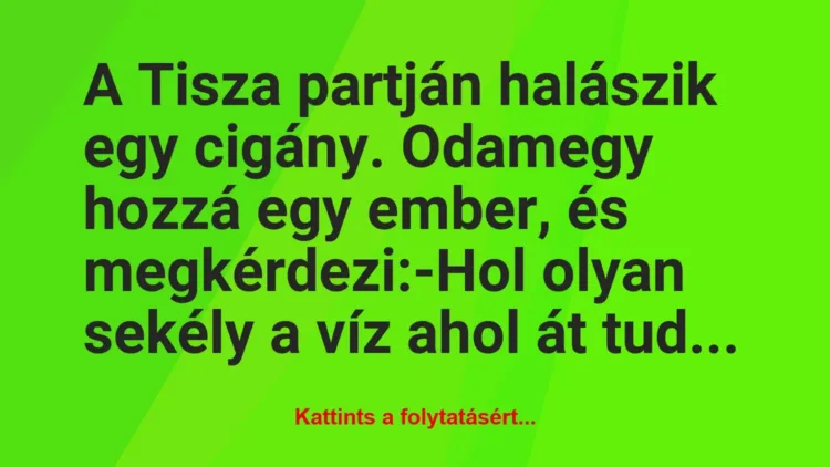 Vicc: A Tisza partján halászik egy cigány. Odamegy hozzá egy ember, és… Vicc: A Tisza partján halászik egy cigány. Odamegy hozzá egy ember, és…