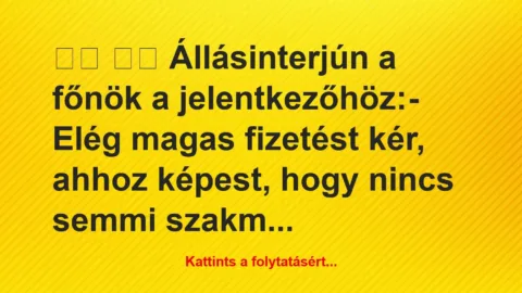 Vicc: 
		  
		  Állásinterjún a főnök a jelentkezőhöz:- Elég …