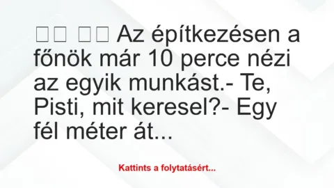 Vicc: 
		  
		  Az építkezésen a főnök már 10 perce nézi az egyik…