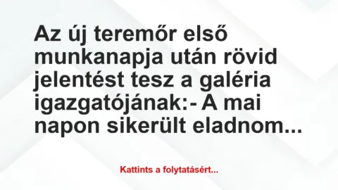 Vicc: Az új teremőr első munkanapja után rövid jelentést tesz a galéria…