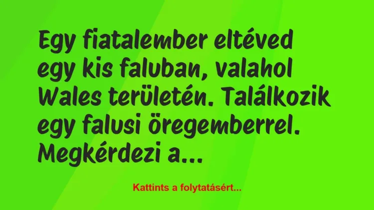 Vicc: Egy fiatalember eltéved egy kis faluban, valahol Wales területén…. Vicc: Egy fiatalember eltéved egy kis faluban, valahol Wales területén….