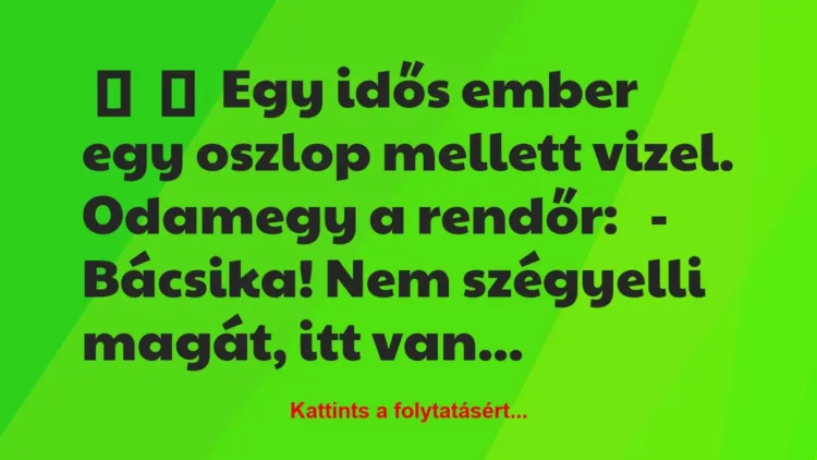 Vicc:
Egy idős ember egy oszlop mellett vizel.
Odamegy a… Vicc:
Egy idős ember egy oszlop mellett vizel.
Odamegy a…
