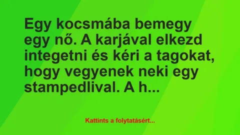 Vicc: Egy kocsmába bemegy egy nő. A karjával elkezd integetni és kéri a…