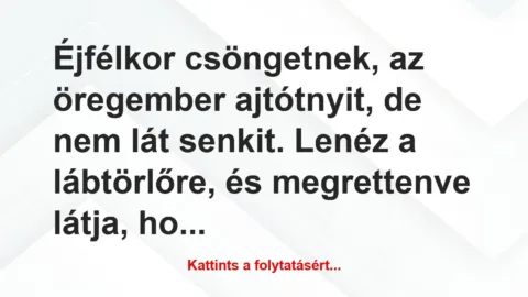 Vicc: Éjfélkor csöngetnek, az öregember ajtótnyit, de nem lát senkit. Lenéz…