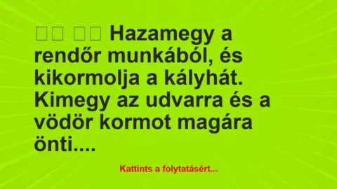 Vicc: 
		  
		  Hazamegy a rendőr munkából, és kikormolja a…