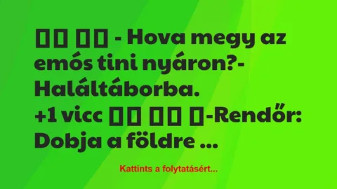 Vicc: 
		  
		  – Hova megy az emós tini nyáron?-…