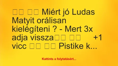 Vicc: 
		  
		  Miért jó Ludas Matyit orálisan kielégíteni ? -…