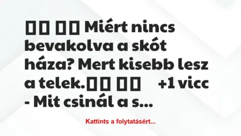 Vicc: 
		  
		  Miért nincs bevakolva a skót háza? Mert…
