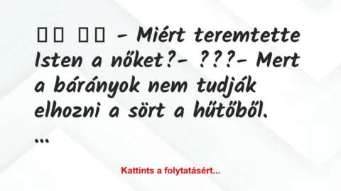 Vicc: 
		  
		  – Miért teremtette Isten a nőket?- ???-…