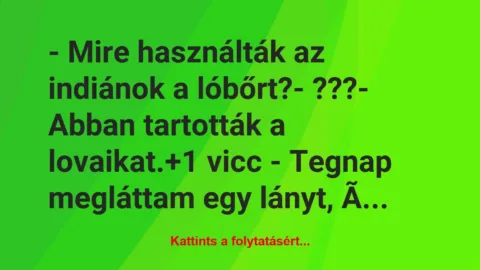 Vicc: – Mire használták az indiánok a lóbőrt?

– ???

– Abban…
