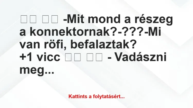 Vicc:
-Mit mond a részeg a konnektornak?-???-Mi… Vicc:
-Mit mond a részeg a konnektornak?-???-Mi…