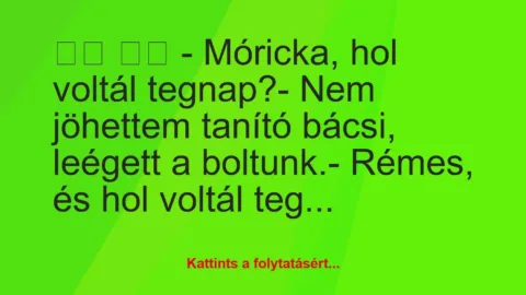 Vicc: 
		  
		  – Móricka, hol voltál tegnap?- Nem jöhettem…